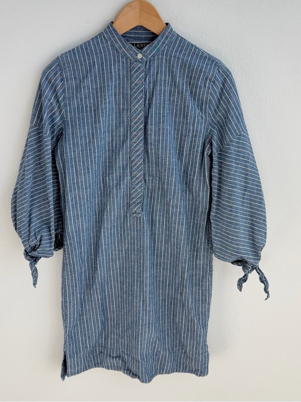 Lauren Ralph Lauren Blue Striped Tunic Dress Tie Sleeve Cotton
